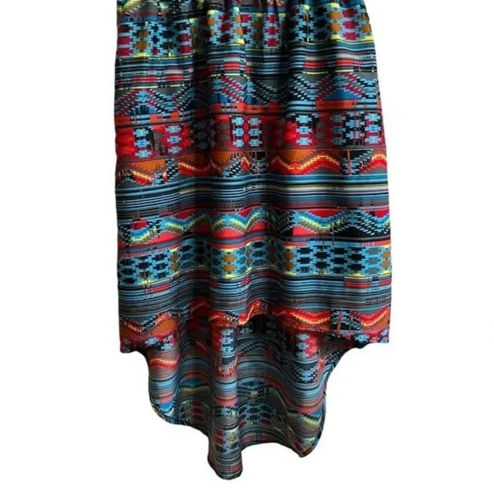 Lottie & Holly Aztec Print High Low Dress‎ Boho Y2K S
